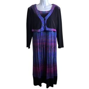 Vintage Carole Little Velvet Ombre Maxi Dress Size 12 Bolero Overlay Boho Luxe